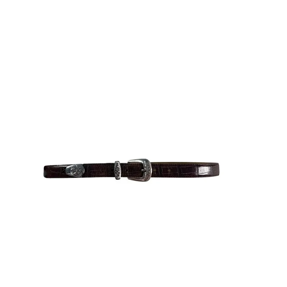 Vintage Lady Canterbury Italian Croco Leather Belt Brown Western Buckle 35